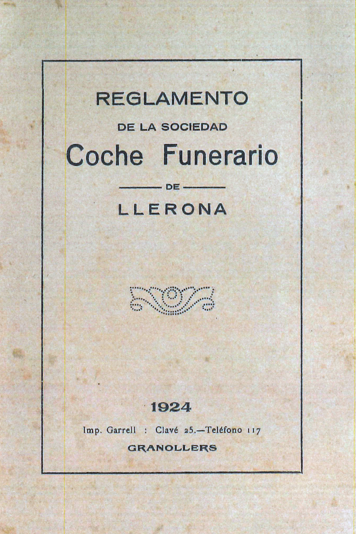 Reglamento de la Sociedad Coche Funerario de Llerona